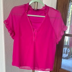 CeCe Vibrant magenta Pink Ruffle Blouse casual or dress it up